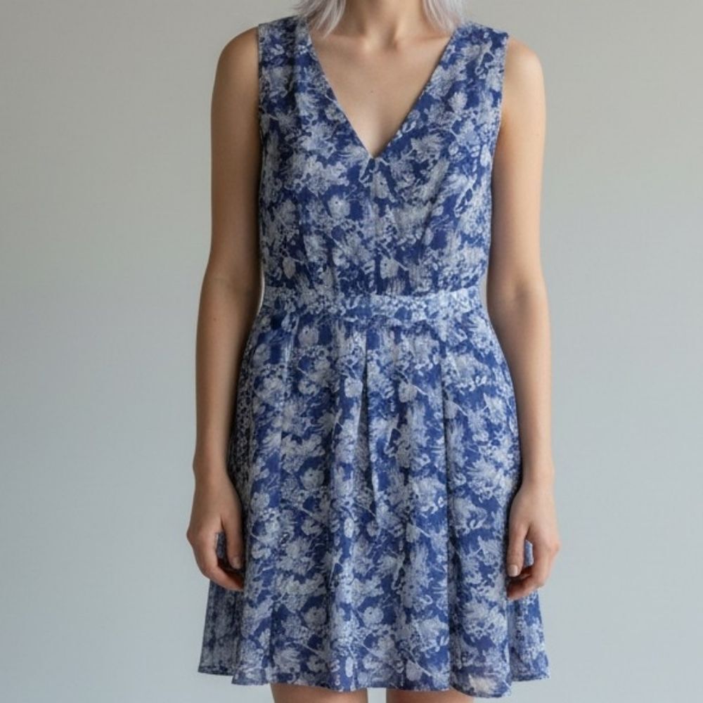 AngelEye London Geo Floral Blue Gray Dress